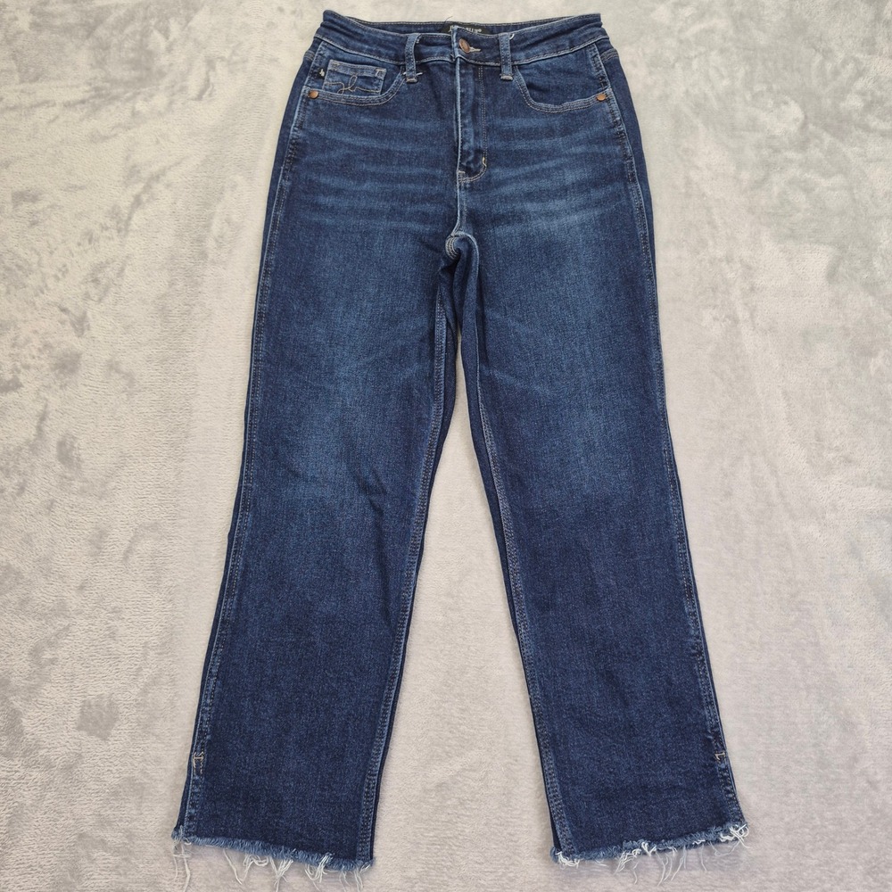 Judy Blue High Rise Cropped Straight Leg Jeans Dark Wash Raw Hem JB88375 DK 5/27